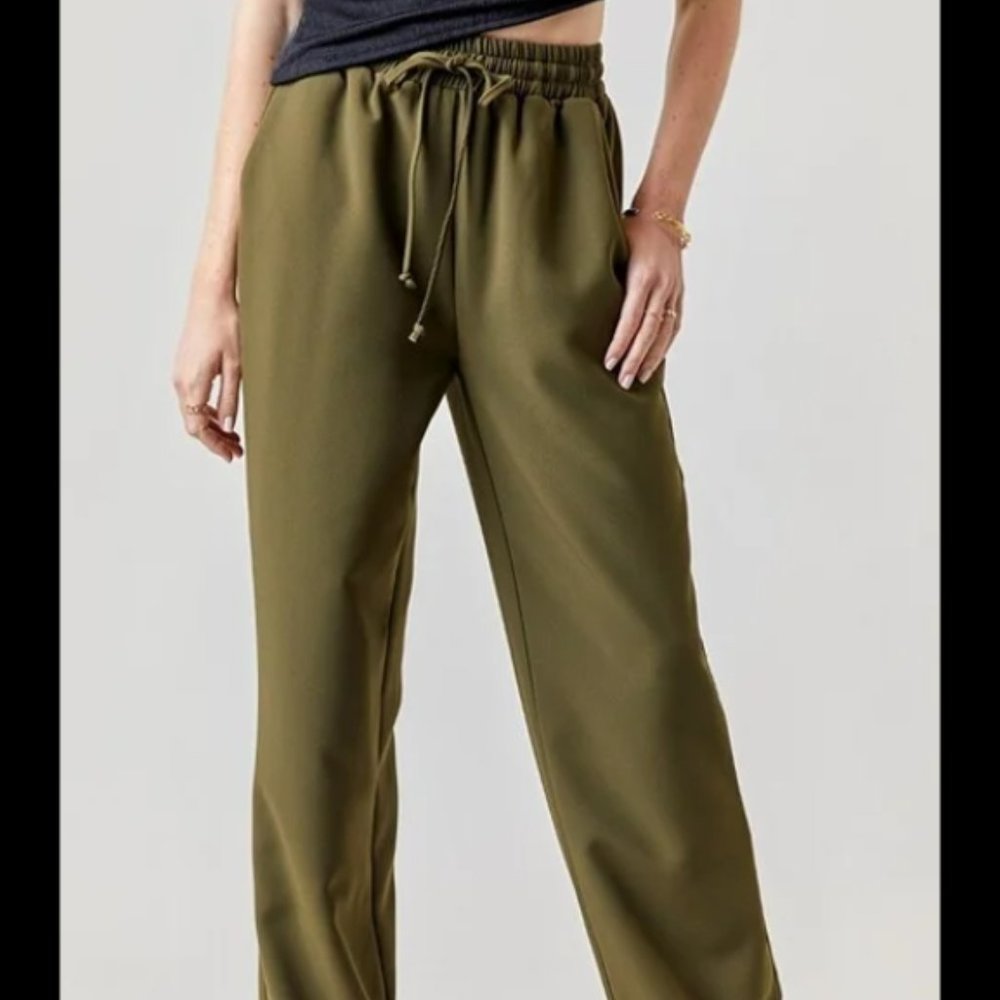 High Waist Wide Leg Pants - Olive Green